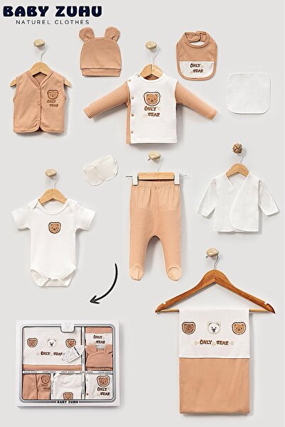 MİLAYS LİFE HOME COLLECTİON Baby Boy 0-3 Months Organic Cotton Only Bear Embroidered Premium Set of 10