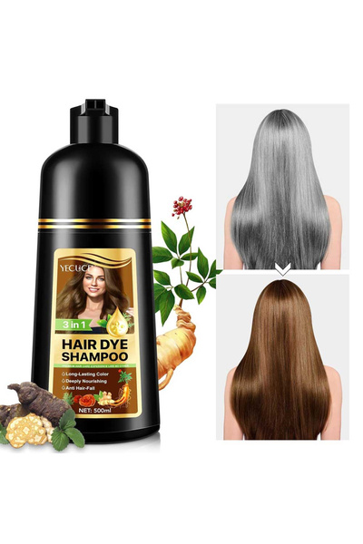 YECUCE Șampon pentru vopsirea părului maro-cafea, acoperire și regenerare a părului alb 3 în 1, #4 Cafea, 500 ml