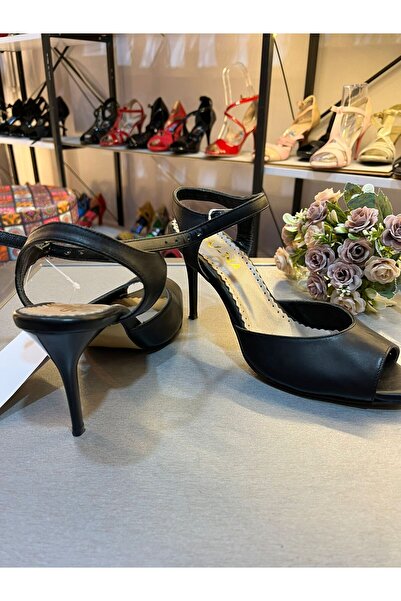 SUNA Black Leather Open Toe Single Strap Model 8.5 cm 13 Points Jurdan Tango, Dance and Evening Dress Shoes