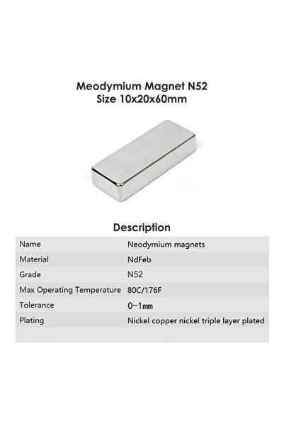 Generic Neodymium Super Strong Rectangular Magnet for Fridge, Office, Home, DIY Craft Size 60x20x10mm