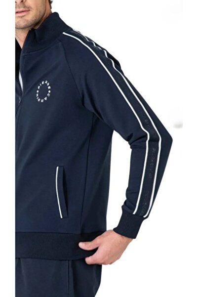 Pierre Cardin Men's Zippered Sweatshirt and Navy Blue Tracksuit Set with Pockets