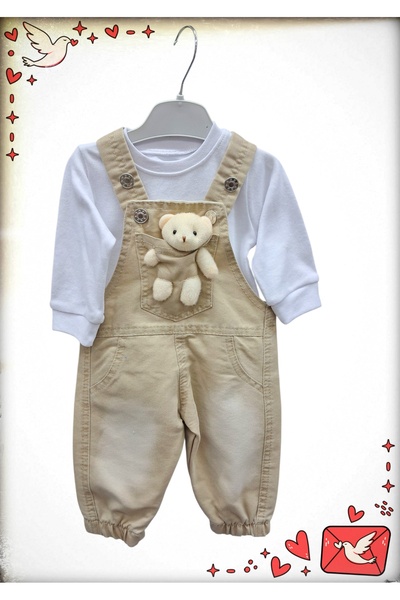 Avşar Baby Ayıcık Figürlü 9-24 Ay ikili Kot Salopet Tulum Takım