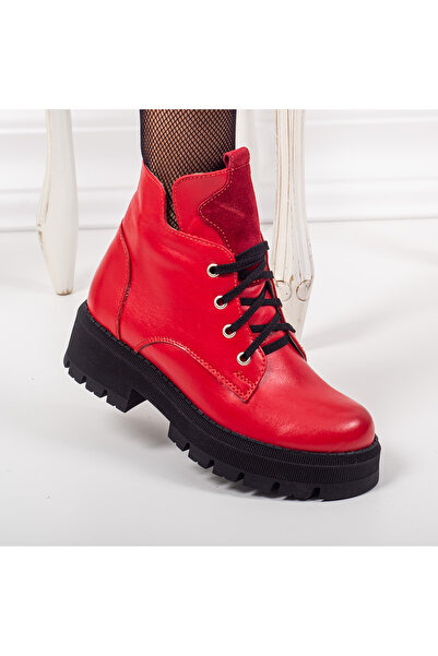 Condur by Paula Women's boots, genuine leather 048, red, with zipper and laces