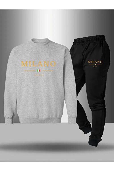 Massgai Unisex Milano Italia Printed Cotton Crew Neck Bottom-Top Tracksuit Set Jogger
