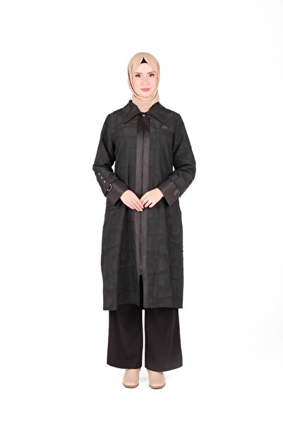 Beyza ملابس سوداء بسحاب مع تفاصيل على الياقة والأكمام 9461