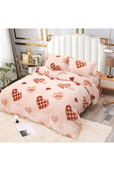 FIONNA.RO Lenjerie De Pat Cocolino 4 Piese - Roz Cu Inimioare