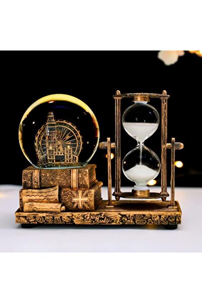 hediyesahibi Kişiye Özel Retro Kitaplı Kar Küresi ve Kum Saati Masa Üstü Dekoru