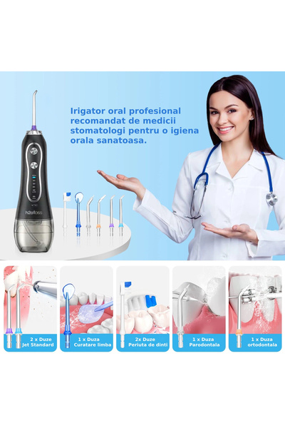h2ofloss Professional Oral Irrigator for Mouthwash H2ofloss® Premium, 10 nozzles included, 2500 mAh battery