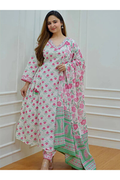 MYSMAR Pink Viscose Rayon Salwar Kameez Dupatta - ALV1400 | Pink-Size-M-38Inches
