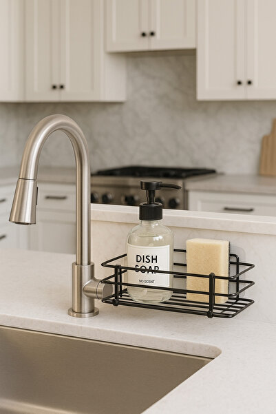 yodis Delmeye Son Yapışkanlı Mutfak Rafı Mutfak Düzenleyici Siyah Organizer Yapışkanlı Raf