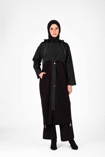 Beyza Μαύρο ρούχο με κουκούλα και φερμουάρ 9514