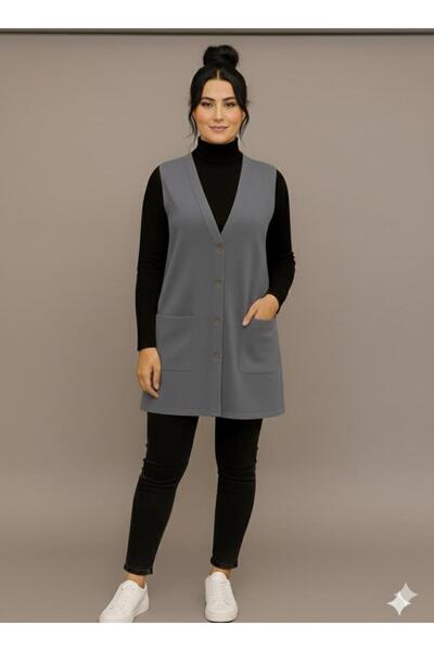 BAGİSTA BUTİK Comfortable Fit Buttoned Pocket Detail Long Vest Stylish and Easy to Match