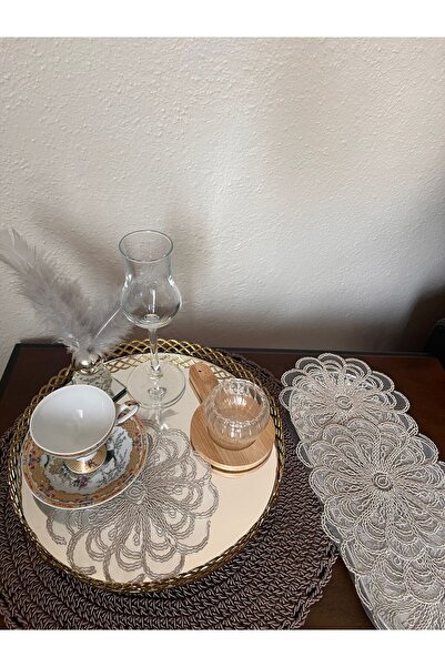 BRL ÇEYİZ HOME 6 Lı Kahve Yanı Şık Sunum Güpürlü Tül Peçeteler