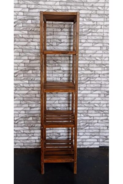 Genel Markalar 5 Raflı Ahşap Izgaralı Banyo Rafı Havluluk Kitaplık Banyo Düze...