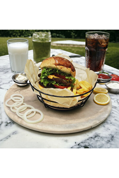 TEKMARKED Metal Bread, Hamburger with Sauce and Fried Potatoes Presentation Basket