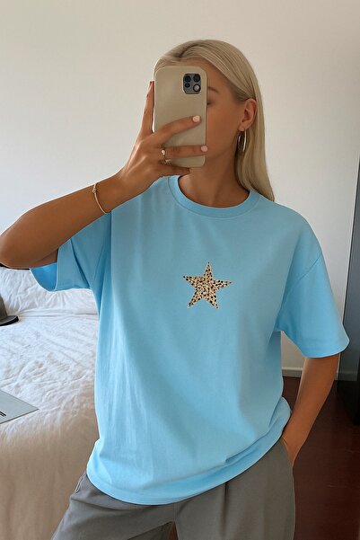 OVER HEAD Women's Star Leopard Printed Oversize T-Shirt