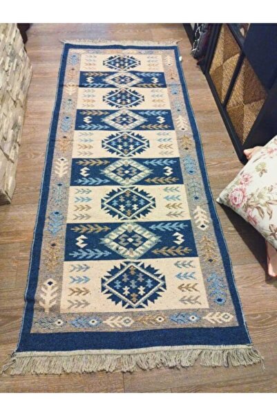 OEM Traditional woven rug, double-sided, size 80 x 200 cm, blue and cream 002