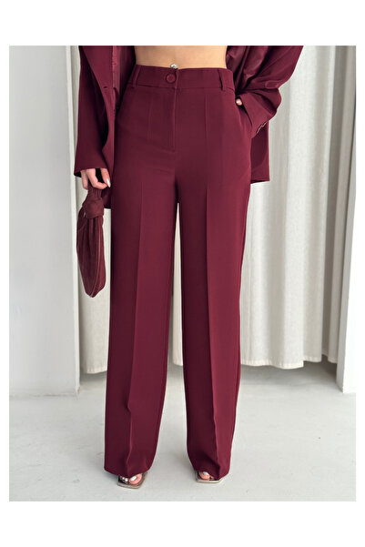 deqfashion Women's Burgundy Blazer Jacket Pants Set | Office & Stylish Suit