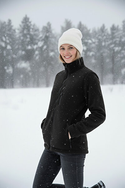 Lion Üniforma Black Unisex Hospital Fleece Jacket 280 Gr Anti-Pilling Fabric |   3 Pockets, Hidden Zipper