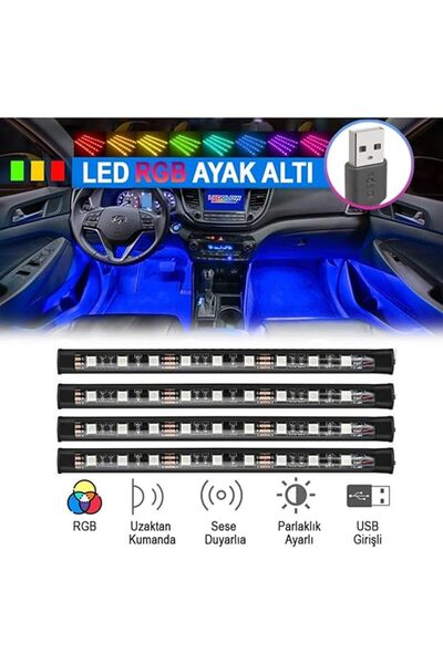 yenibagshop car accesories USB GİRİŞLİ 9 LEDLİ ARAÇ İÇİ SESE DUYARLI AYAK ALTI RGB LED AYDINLATMA