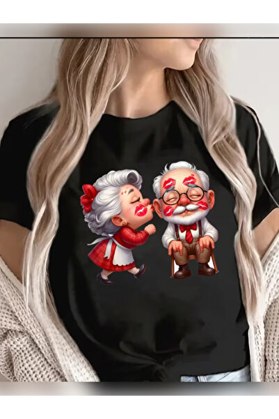 TİMİSİVA Μπλουζάκι Unisex oversized AŞK9 με τύπωμα με κοντό μανίκι ΜΑΥΡΟ