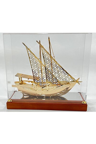 Dünyadan Hediyeler Pirinç Yelkenli Gemi Altın Kaplama Katar Dhow Teknesi Kutu...