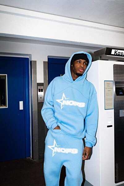 CLASSY.MODA Unisex Hooded Tracksuit Set'Nores Star' Printed Oversized 3 Thread Ş Fleece-Lined Kangaroo Pocket