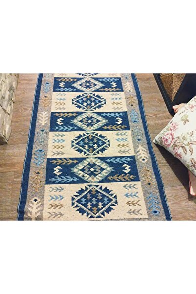 OEM Traditional woven rug, double-sided, size 80 x 200 cm, blue and cream 002