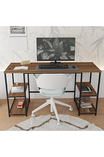 Genel Markalar Çalışma Masası, Kitaplıklı, 140x50 cm, Ceviz-Siyah Metal, Ev v...