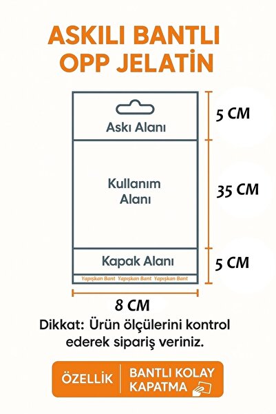 FATİHSAN Şeffaf Yapışkanlı Askılı Poşet 8X45 – OPP Ambalaj Jelatin (100 Adet)