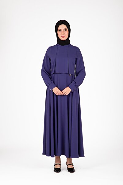 Beyza Indigo Dress with Pleated Shoulders 9426