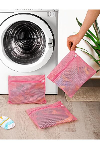 3 Adet Bebek Çocuk Çorap Yıkama Filesi Pembe