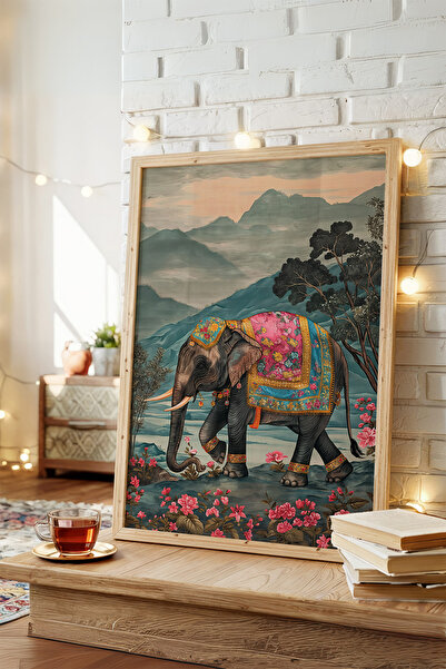 AKSU SANAT Süslü Fil Kaplan illüstrasyon, Maximalist Kanvas Poster, (ÇERÇEVESİZ) Kanvas Poster 1PSTR550