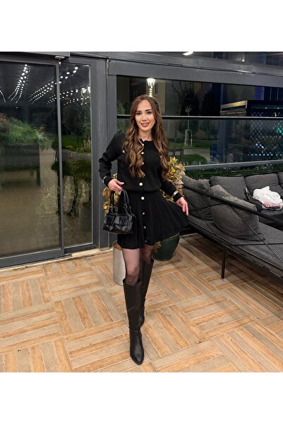 gbbutik İKİLİ PİLİSE TRİKO MİNİ TAKIM SİYAH