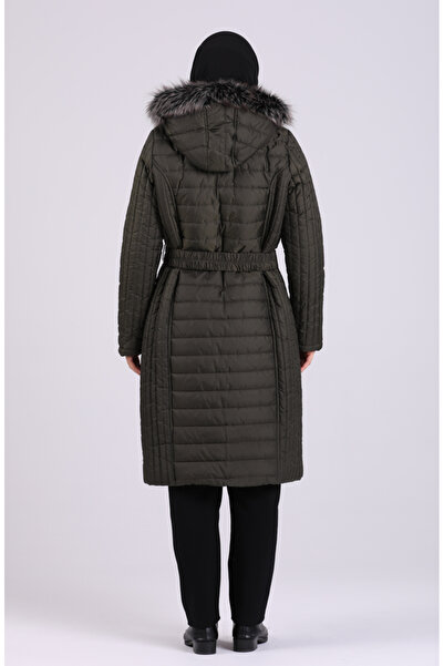 sefamerve Γούνινο Παλτό Καπιτονέ 0812-02 Χακί