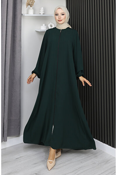 sefamerve Medina Silk Zippered Mevlana Cloak 2930-01 Emerald Green