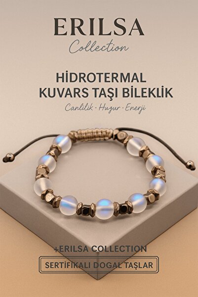 Erilsa Certified Hydrothermal Quartz Natural Stone Bracelet - 8X8 mm Vitality...