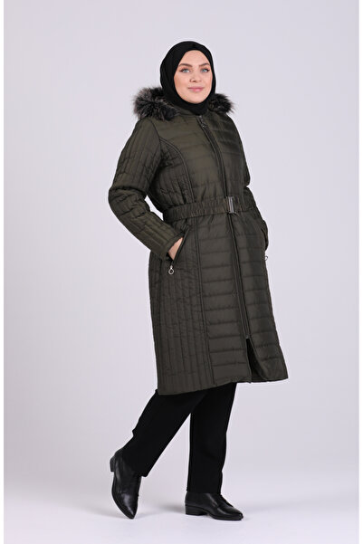 sefamerve Γούνινο Παλτό Καπιτονέ 0812-02 Χακί