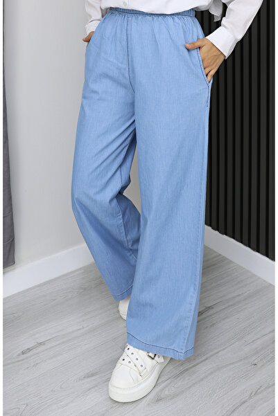 sefamerve Soft Textured Elastic Waist Jeans 7568-05 Dark Blue