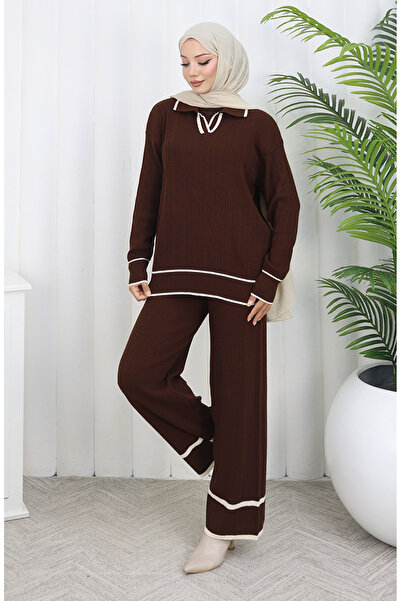 sefamerve Knitwear Corded Fabric sweater pants double set 0010-06 brown