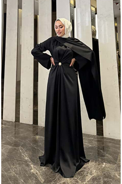 sefamerve Φόρεμα βραδινό σατέν με κάπα 4664-05 Μαύρο