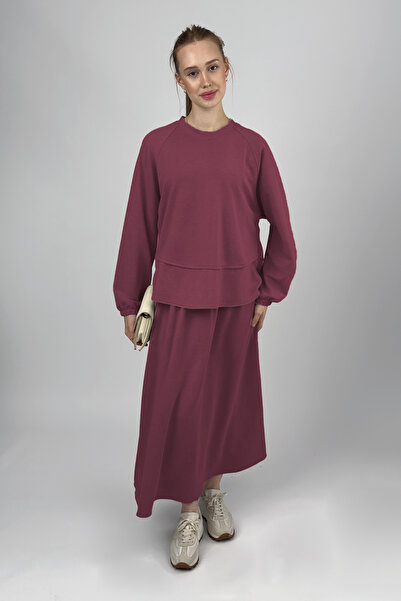 Betimoda Women's Soft Textured Modal Skirt Set Burgundy