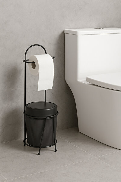 OVAHOME Banyo Mutfak Metal Ayaklı Çöp kovası Ve Peçetelik- Metal Stant + Çöp Kovası