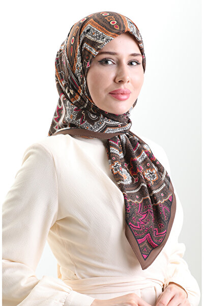sefamerve Karaca patterned cupra scarf 82013-07 brown fuchsia