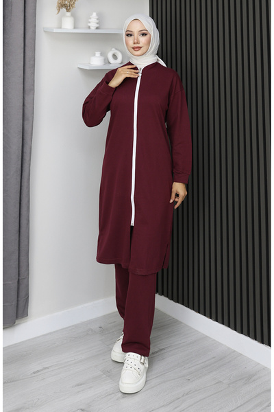 sefamerve Zippered Tracksuit Set 3044-16 Claret Red