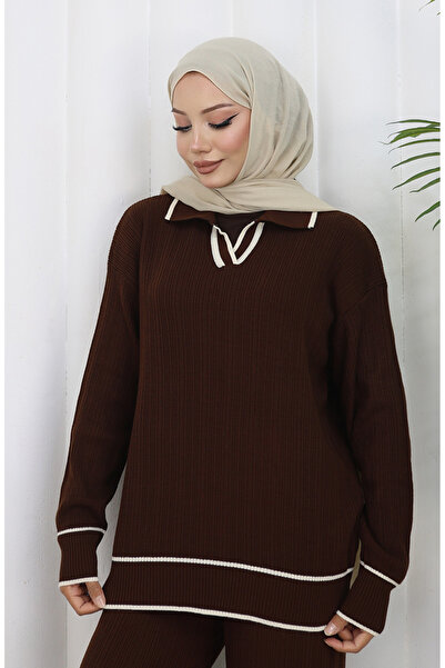 sefamerve Knitwear Corded Fabric sweater pants double set 0010-06 brown