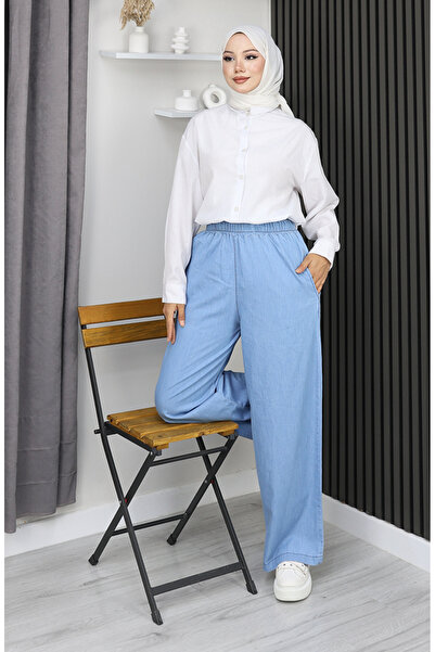 sefamerve Soft Textured Elastic Waist Jeans 7568-05 Dark Blue