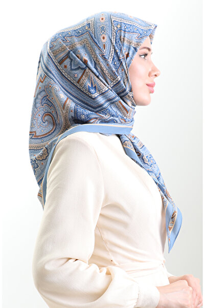 sefamerve Karaca Patterned Cupra Scarf 82013-06 Indigo Brown