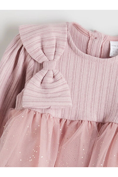 LC Waikiki LCW baby Pembe Bisiklet Yaka Uzun Kollu Kız Bebek Tütü Elbise