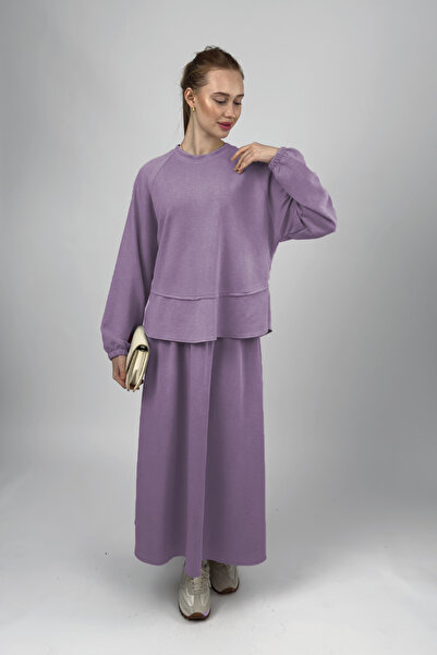 Betimoda Women's Soft Textured Modal Skirt Set Plum
